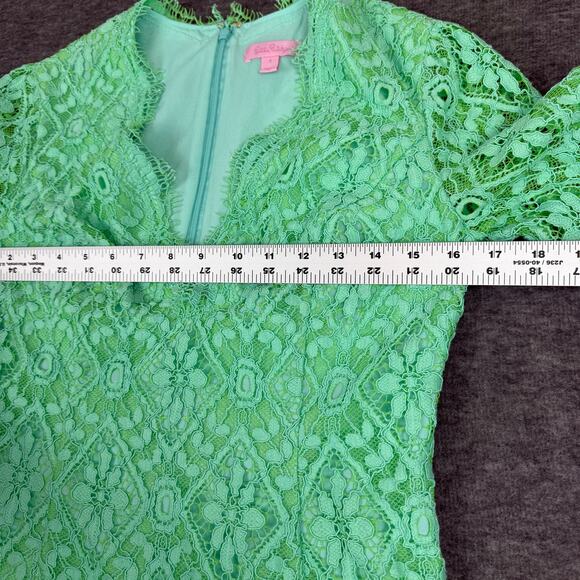 Lilly Pulitzer Meryl Dress Poolside Mint Lace Overlay 3/4 Sleeve V-Neck Cocktail - Picture 4 of 10